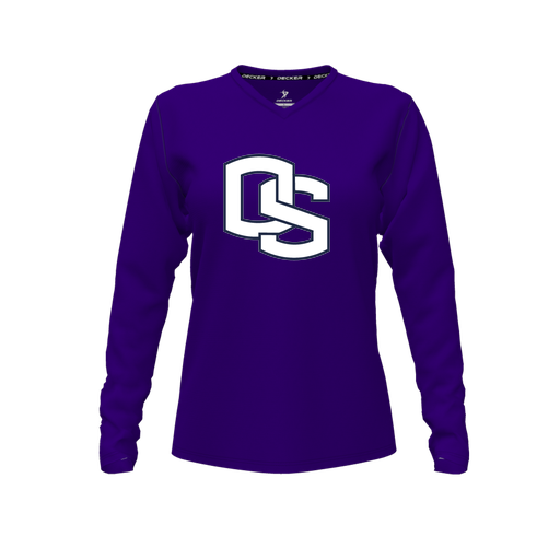 [CUS-DFW-TEES-CMF-VNK-LSL-PUR-FYXS-LOGO2] Decker Comfort T-Shirt (Female Youth XS, Purple, V Neck, Logo 2, Long Sleeve)