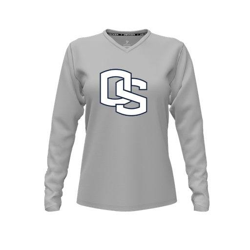 [CUS-DFW-TEES-CMF-VNK-LSL-GRY-FYXS-LOGO2] Decker Comfort T-Shirt (Female Youth XS, Gray, V Neck, Logo 2, Long Sleeve)