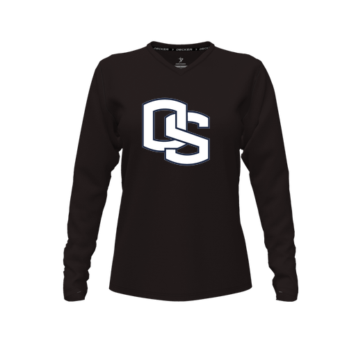 [CUS-DFW-TEES-PER-VNK-LSL-BLK-FYXS-LOGO2] Decker Performance T-Shirt (Female Youth XS, Black, V Neck, Logo 2, Long Sleeve)