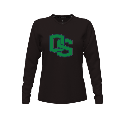 [CUS-DFW-TEES-PER-VNK-LSL-BLK-FYXS-LOGO3] Decker Performance T-Shirt (Female Youth XS, Black, V Neck, Logo 3, Long Sleeve)