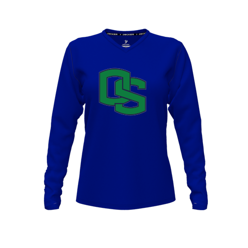 [FTLVPTRY-FYXS-LOGO3] Decker Performance T-Shirt (Female Youth XS, Royal, V Neck, Logo 3, Long Sleeve)