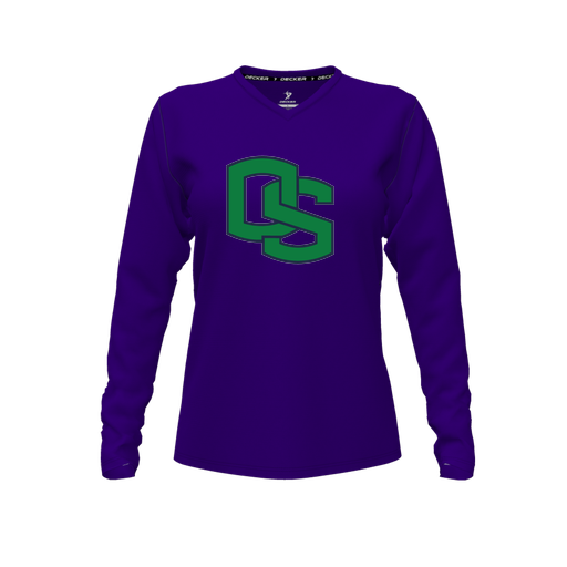[CUS-DFW-TEES-PER-VNK-LSL-PUR-FYXS-LOGO3] Decker Performance T-Shirt (Female Youth XS, Purple, V Neck, Logo 3, Long Sleeve)